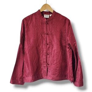 Vintage Chico's Design Ruby Red Mandarin Style Silk Blend Top Large